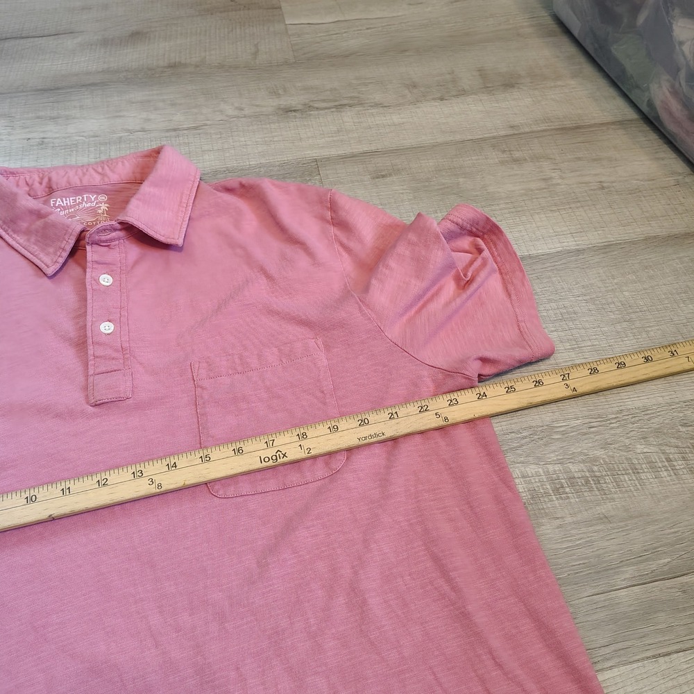 Faherty Sunwashed Organic Cotton Polo Shirt Pink XXL Mens Short Sleeve Pocket - Picture 4 of 8